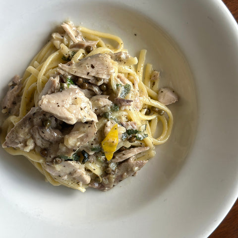 Sugo di bonito confit e pepe sanshō fresco カツオコンフィと実山椒のパスタソース