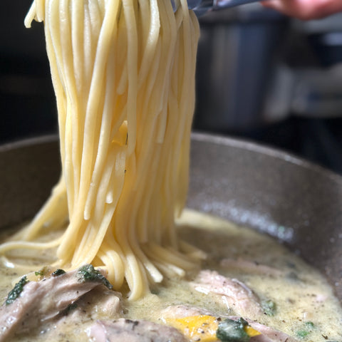 Sugo di bonito confit e pepe sanshō fresco　　カツオコンフィと実山椒のパスタソース
